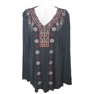 CUPIO Women's Sz L Grey Embroidered Flowy Blouse (1866)